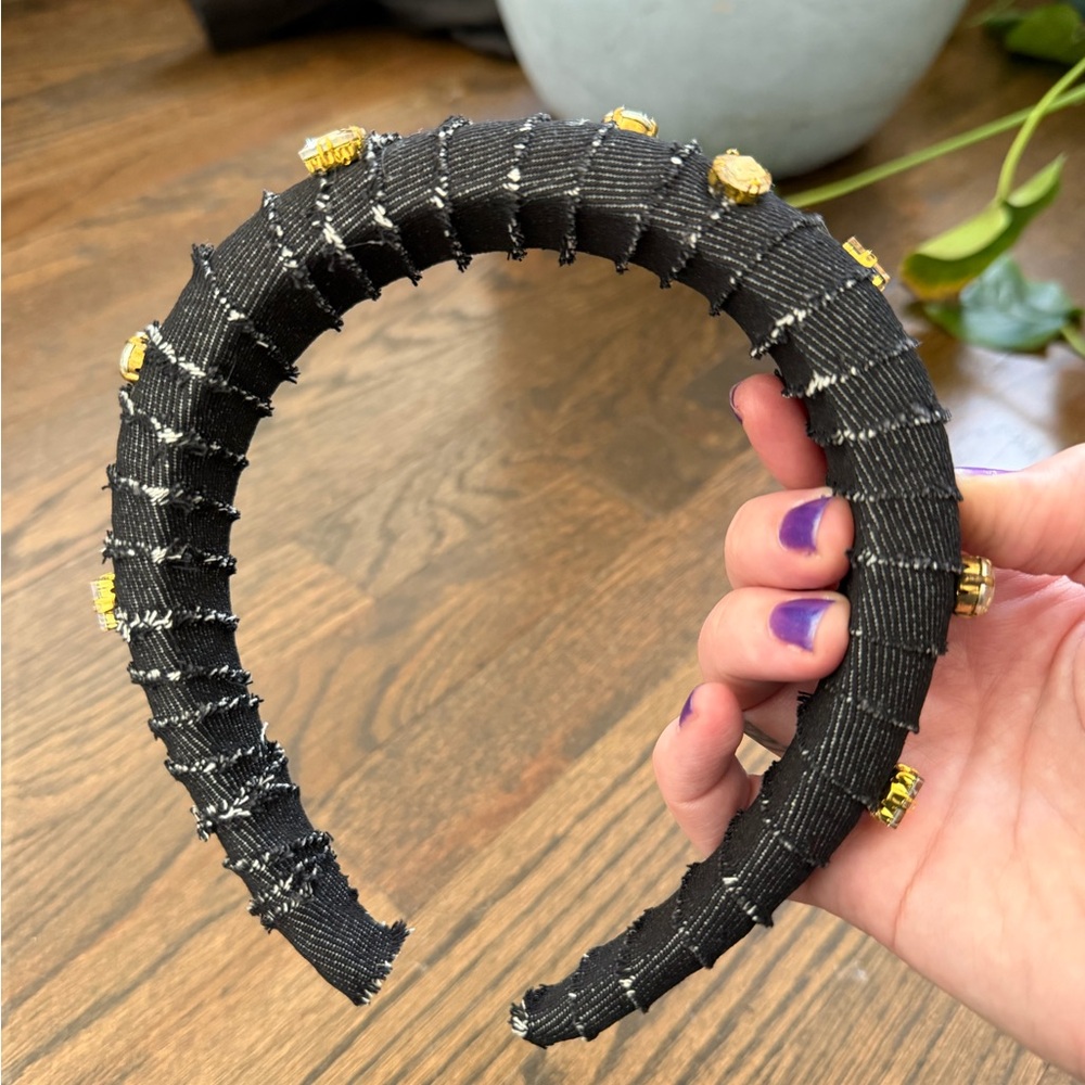 Black Embellished Padded Headband with Rhinestones